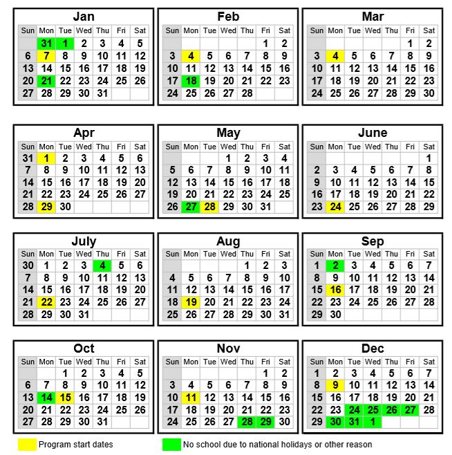 Calendar 2020
